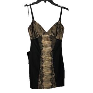 bebe Lace Mixed Contrast Dress black fringe XS